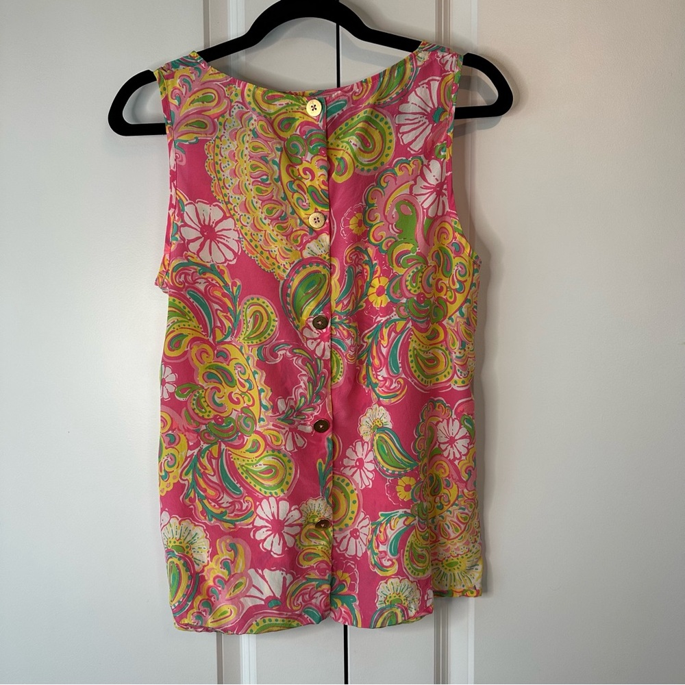 Lilly Pulitzer Iona Silk Shell Hotty Pink Double Trouble Tank (Size M) - Picture 3 of 9